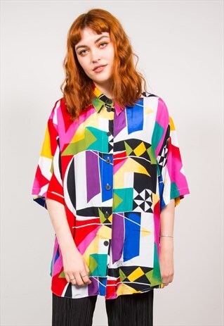 VINTAGE 90'S BRIGHT ABSTRACT PATTERN BLOUSE SHIRT