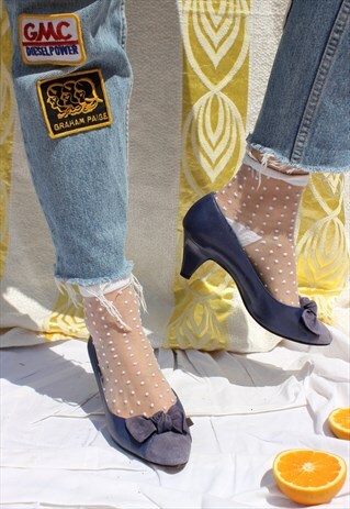 VINTAGE 80S PURPLE SUEDE BOW SHOES