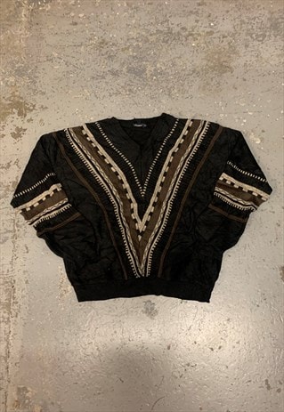 VINTAGE ABSTRACT KNITTED JUMPER FUNKY 3D PATTERNED SWEATER