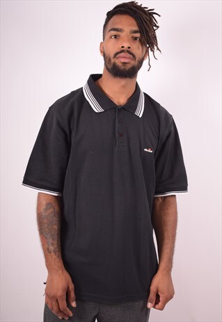 ELLESSE MENS VINTAGE POLO SHIRT XXL BLACK 90S