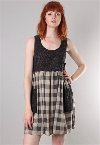 VINTAGE 60S CHECK TIE BACK PINAFORE DRESS