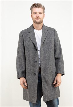 Vintage 80's Grey Pure Wool Coat