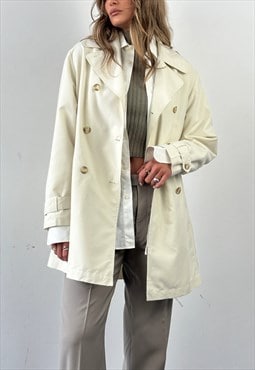 Vintage Trench Coat Double Breasted Cropped Belted Cream