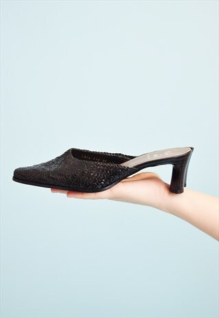 STUNNING 90'S RETRO MOD STYLE REAL LEATHER PARTY PUMPS MULES