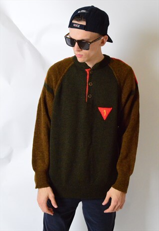 VINTAGE 70S GOLF PATCH 1/4 BUTTON JUMPER