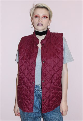 70'S VINTAGE MAROON PADDED GILET LONG BODY WARMER BOHO