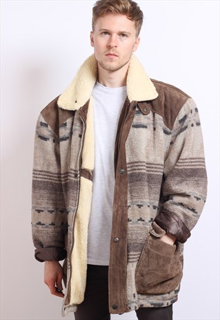 VINTAGE AZTEC NAVAJO FLEECE LINED JACKET