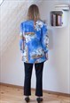 BLUE FLORAL LONG SLEEVE SILKY BLOUSE