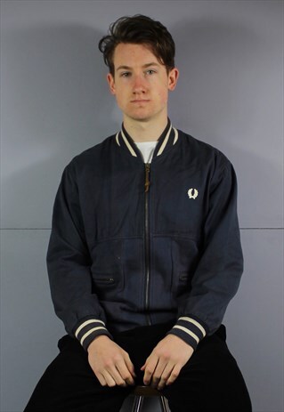VINTAGE FRED PERRY X NIGEL CABOURN BOMBER JACKET IN NAVY BLU