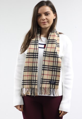 VINTAGE CASHMERE CHECKED SCARF BEIGE-AS186