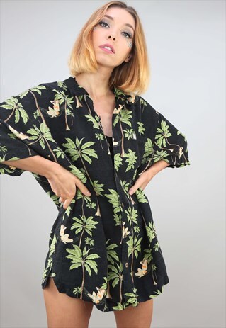 VINTAGE OVERSIZED SHORT SLEEVE HAWAIIAN PATTERNED SHIRT