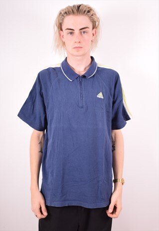 ADIDAS MENS VINTAGE POLO SHIRT LARGE BLUE 90S