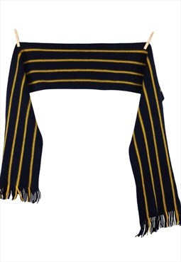 Vintage Scarf 60s Mod Hippie Boho Navy Blue & Yellow Striped