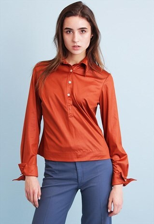 70'S RETRO MINIMALIST SHIMMER ORANGE BRONZE PARTY SHIRT