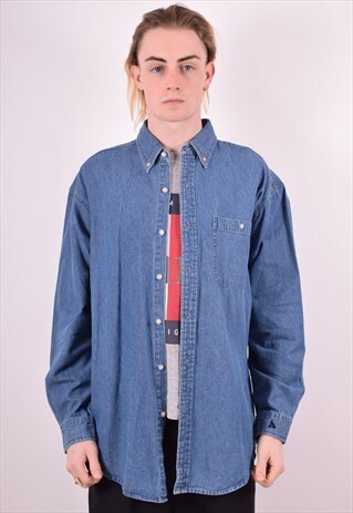 MENS VINTAGE DENIM SHIRT LARGE BLUE 90S