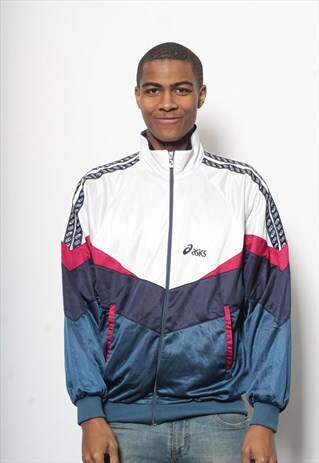 VINTAGE ASICS TAPE LOGO JACKET TRACK TOP LOGO BLUE