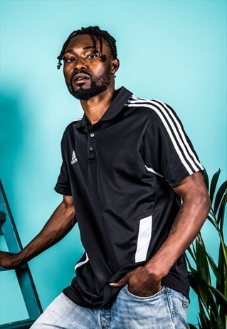 VINTAGE BLACK SPORTS POLO SHIRT IN BLACK