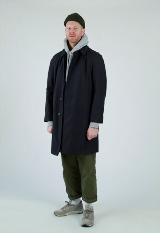 1980S BURBERRY NAVY BLUE TRENCH COAT MAC. MADE IN ENGLAND