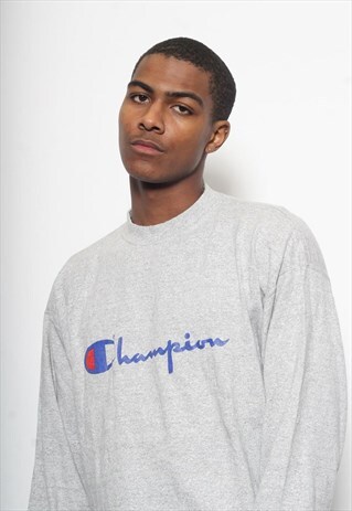 VINTAGE CHAMPION BIG LOGO LONG SLEEVE T-SHIRT GREY