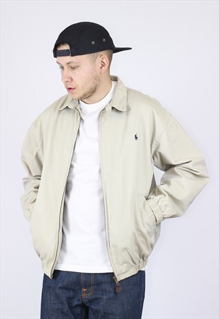 VINTAGE MENS RALPH LAUREN HARRINGTON JACKET COTTON BEIGE
