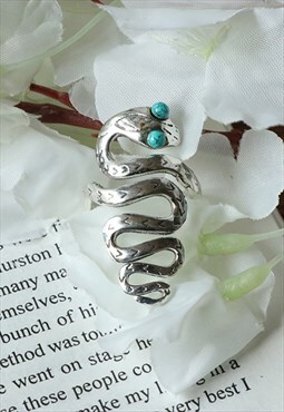 Silver Snake Ring With Turquoise Stone Adjustable