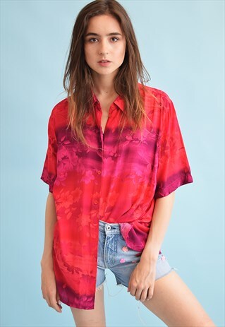90'S RETRO FLORAL PRINT OVERSIZED MOMS BLOUSE TOP