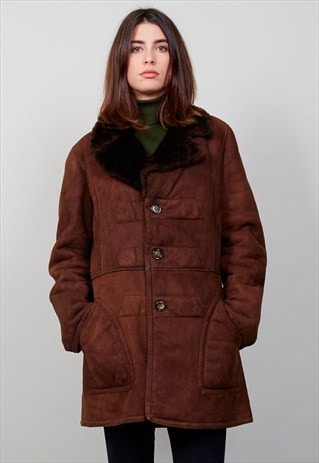 VINTAGE BROWN 70'S SHEEPSKIN COAT