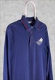 CREW CLOTHING CO RUGBY POLO SHIRT LONG SLEEVE BLUE LARGE