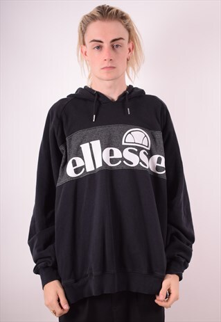 ELLESSE MENS VINTAGE HOODIE JUMPER XXXL BLACK 90S