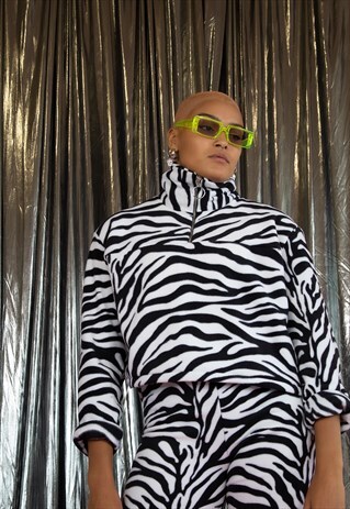 ZEBRA BLACK AND WHITE 1/4 ZIP FLEECE SWEATSHIRT