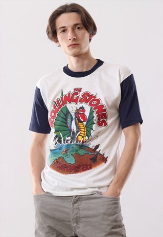1982 VINTAGE ROLLING STONES EUROPEAN TOUR BAND TEE T SHIRT