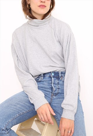 VINTAGE 90S GREY POLO HIGH TURTLE ROLL NECK TOP