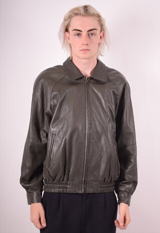 MENS VINTAGE FAUX LEATHER JACKET LARGE BROWN 90S