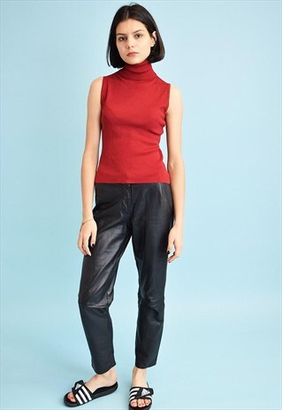 90'S RETRO TURTLENECK KNITTED SLEEVELESS TOP