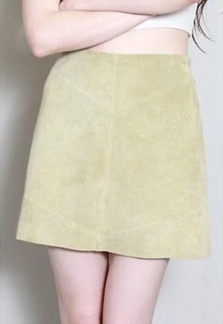 VINTAGE 1970'S LIGHT BEIGE SOFT SUEDE MINI SKIRT