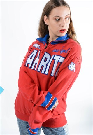 KAPPA OVERSIZED 1/4 ZIP SWEATSHIRT IN RED