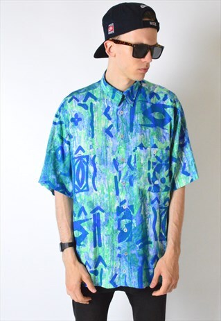 VINTAGE 80S ABSTRACT AZTEC SHORT SLEEVE SHIRT