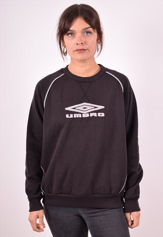 UMBRO WOMENS VINTAGE SWEATSHIRT JUMPER LARGE BLACK 90S
