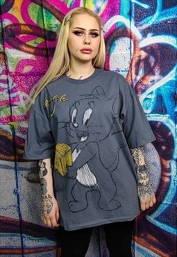 Tom & Jerry t-shirt kids cartoon grunge graffiti tee in grey
