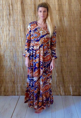 VINTAGE 70'S FLORAL MAXI DRESS, SIZE S/M