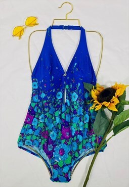 Vintage Y2K Abstract Floral Halterneck Colourful Swimsuit