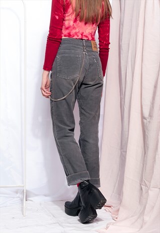 VINTAGE LEVI'S TROUSERS 90S CORDUROY PANTS GREY GRUNGE JEANS