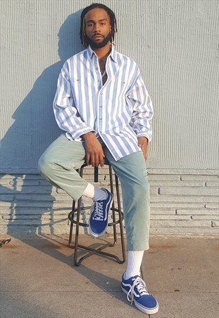 90S CLASSIC PREPPY LUXURY VERTICAL STRIPE SHIRT LARGE