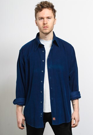 VINTAGE CORDUROY CORD SHIRT BLUE