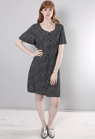 VINTAGE 90S BLACK FLORAL PATTERNED SUMMER FESTIVAL DRESS