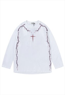 Cross sweatshirt thin Gothic jumper grunge gorpcore long top