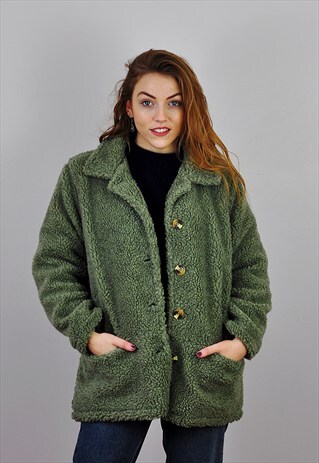 VINTAGE OVERSIZE GRUNGE GREEN FAUX FUR JACKET