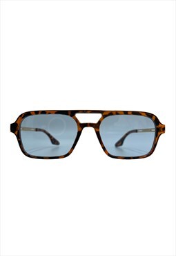 Tortoise Shell Aviator Sunglasses With Blue Lenses