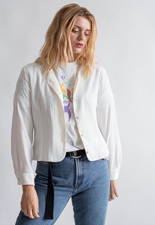 VINTAGE 70S SHORT PARTY JACKET IN WHITE