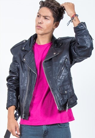 VINTAGE 80S BIKER LEATHER JACKET / S1795